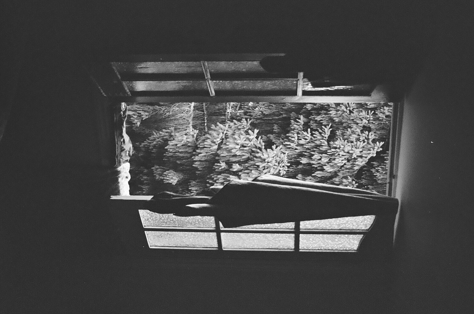 A black and white photo of a person waking in light and shadows.